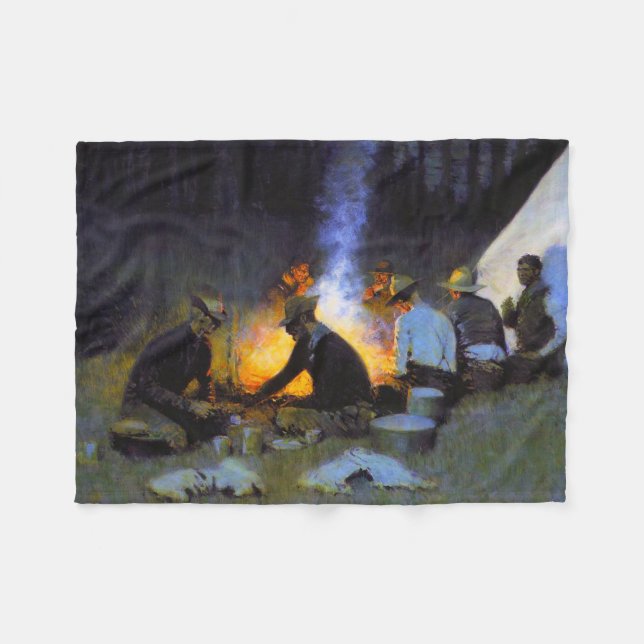 Couverture Polaire Frédéric Remington Rustic, le souper des chasseurs (Devant (Horizontal))