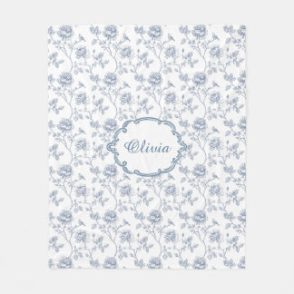 Couverture Polaire French Blue Toile Chinoiserie Floral Custom Name