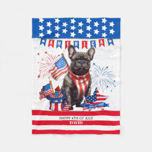 Couverture Polaire French Bulldog Happy 4 juillet Amérique patriotiqu