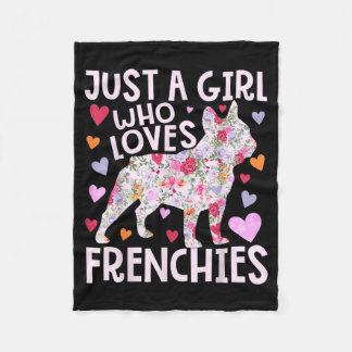 Couverture Polaire Frenchie une fille qui aime la fleur de chien Fren