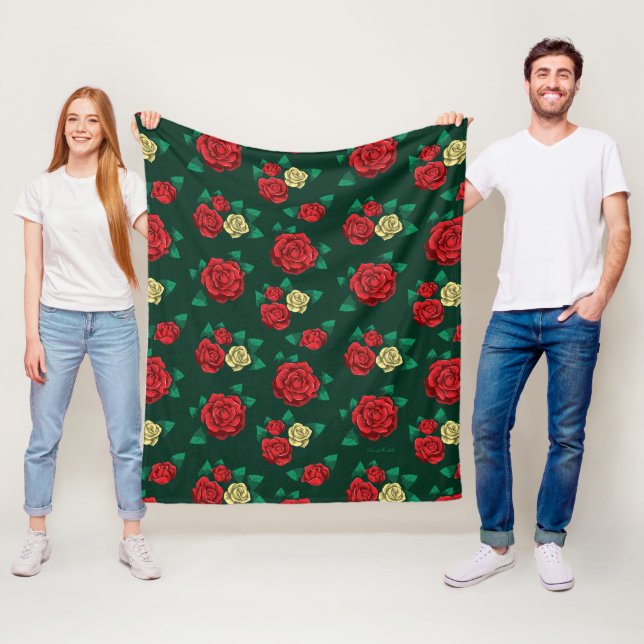 Couverture Polaire Frida Kahlo | motif rouge et de rose d'or (En situation)
