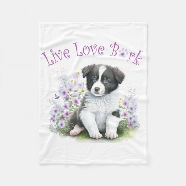 Couverture Polaire Frontière Collie Chien Maman Floral (Devant)
