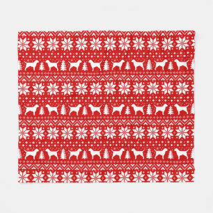 Couverture Polaire Frontière Terrier Silhouettes Chiens Motif de Noël