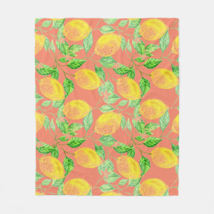 Couverture Polaire Fruit citron motif jaune et pêche rose