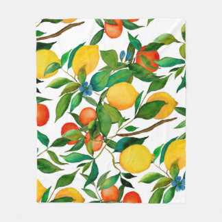 Couverture Polaire Fruits d'agrumes, motif d'aquarelle vibrante.