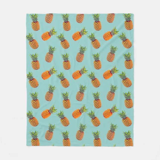 Couverture Polaire Fruits d'ananas sur Turquoise (Devant)