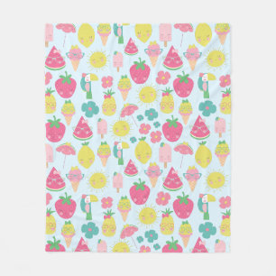 Couverture Polaire Fruits tropicaux de Cute Kawaii aux visages Motif