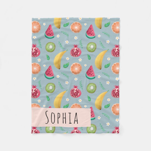 Couverture Polaire Fruits tropicaux mignons Motif d'été Nom Enfants (Devant)