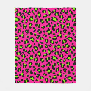 Couverture Polaire Fuchsia rose néon des années 80 et léopard vert