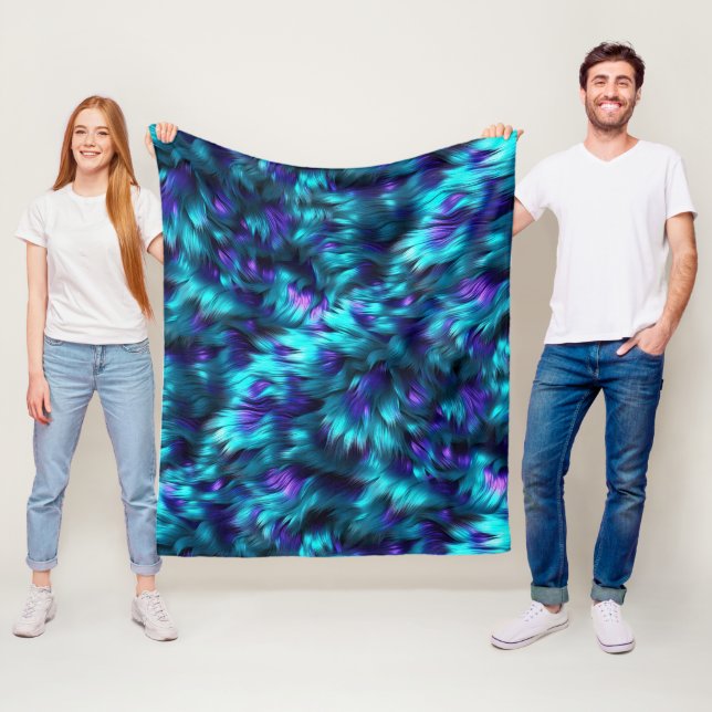 Couverture Polaire Fun Bleu et Purple fausse texture de fourrure mons (En situation)