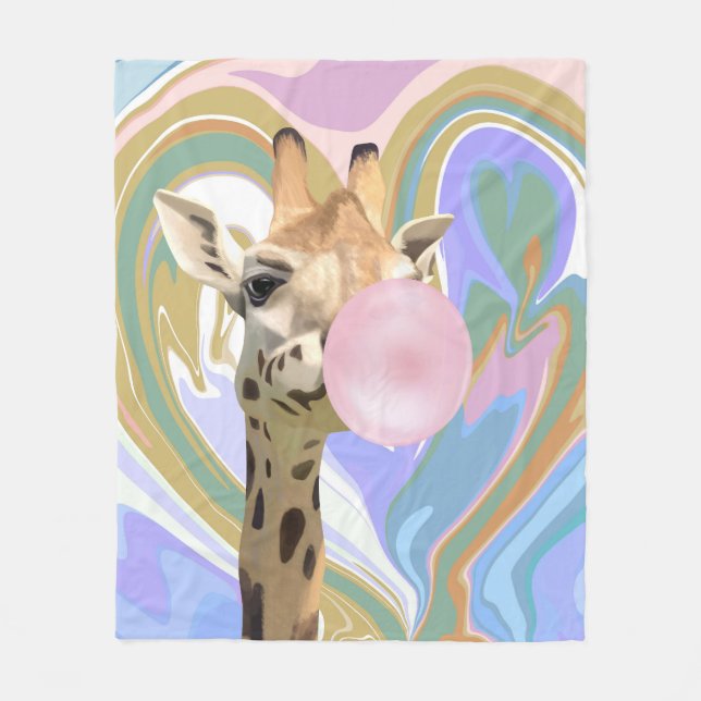 Couverture Polaire Fun Bubblegum soufflant Giraffe Liquide Swirl Bleu (Devant)