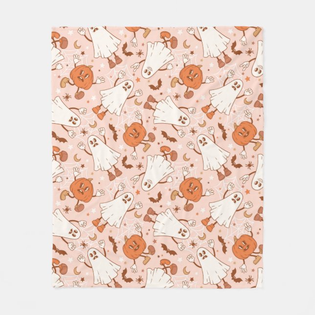 Couverture Polaire Fun Retro Ghost & Jack-O-Lantern Motif (Devant)