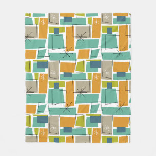 Couverture Polaire Funky Turquoise Orange Green Carré mi-siècle
