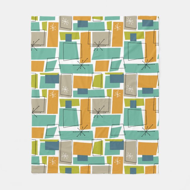 Couverture Polaire Funky Turquoise Orange Green Carré mi-siècle (Devant)