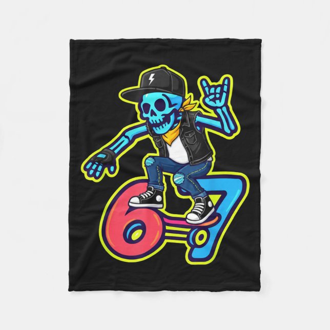 Couverture Polaire Funny 67 Skeleton Skater Meme Retro Skateboarding  (Devant)