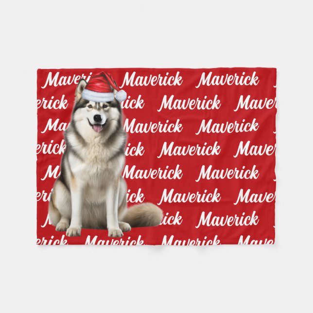 Couverture Polaire Funny Alaskan Malamute Nom du chien Motif Noël (Devant (Horizontal))
