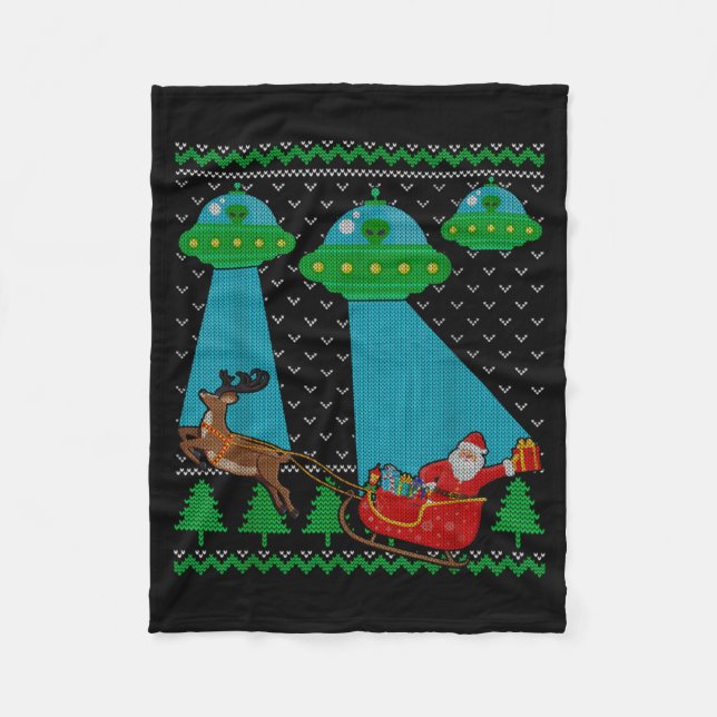 Couverture Polaire Funny Alien Ufo Santa Sleigh Ugly Christmas Sweate (Devant)