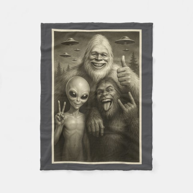 Couverture Polaire Funny Bigfoot, Alien, &amp; Yeti Sasquatch Rock On (Devant)