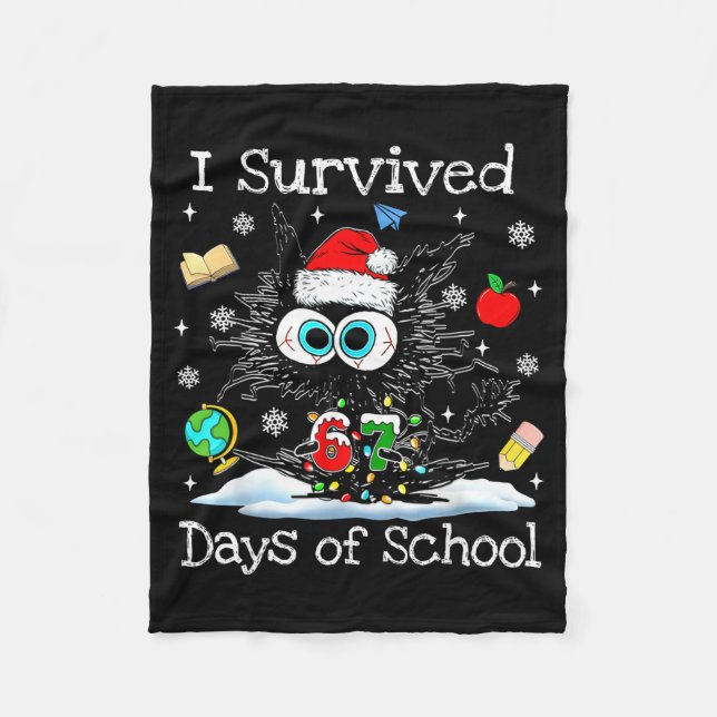 Couverture Polaire Funny Black Cat Christmas I Survived 67 Days Of Sc (Devant)