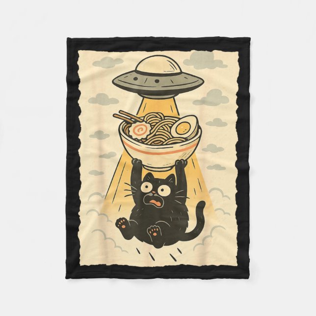 Couverture Polaire Funny Black Cat Ufo Ramen Alien Abduction Graphic  (Devant)