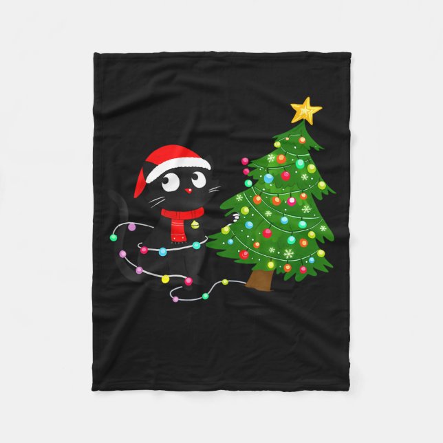 Couverture Polaire Funny Black Cat What_ Christmas Tree Funny Cat Lov (Devant)