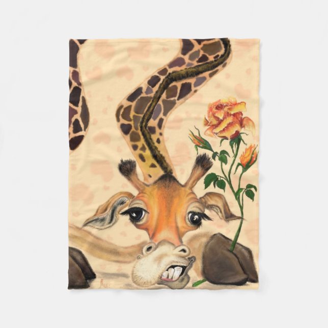 Couverture Polaire Funny Blanche polaire Gentleman Giraffe avec Rose (Devant)