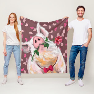 Couverture Polaire Funny Blanche polaire Porc à mâcher avec Rose