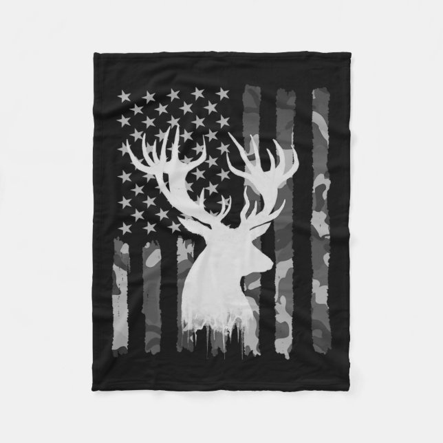 Couverture Polaire Funny Camouflage Usa Drapeau blanc Buck Deer Hunt (Devant)