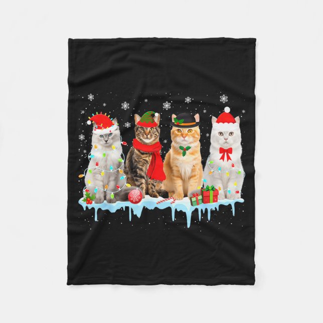 Couverture Polaire Funny Cat Christmas Lights Reindeer Santa Xmas Kit (Devant)