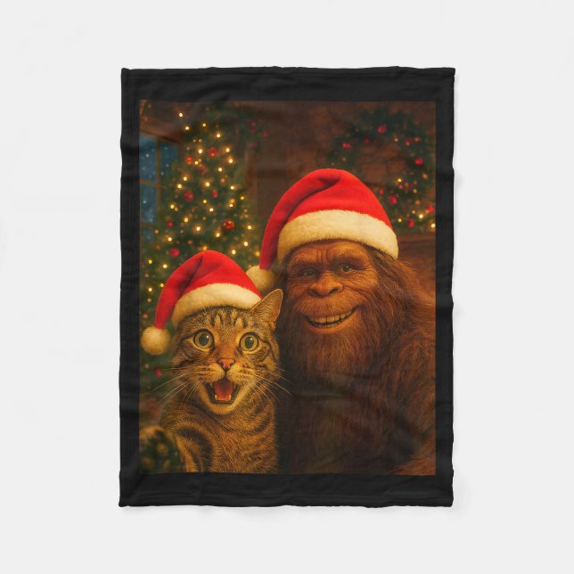 Couverture Polaire Funny Cat Selfie With Bigfoot Christmas Sasquatch  (Devant)