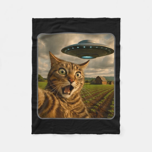Couverture Polaire Funny Cat Selfie With Ufo Alien Meme  (Devant)