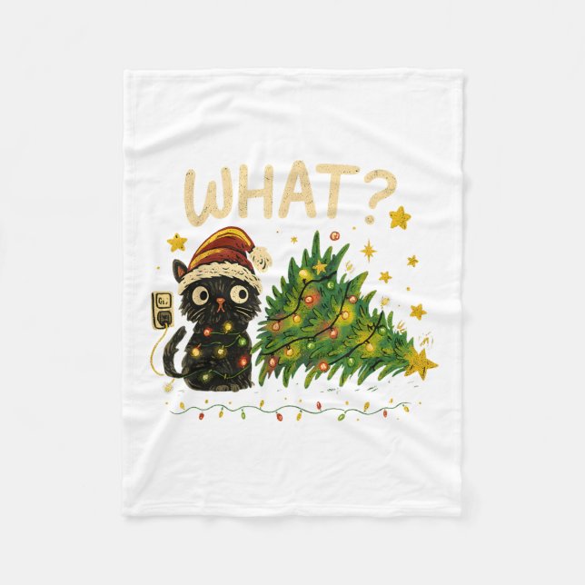 Couverture Polaire Funny Cat With Christmas Lights And Fallen Tree Ar (Devant)
