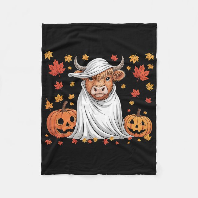 Couverture Polaire Funny Cow Fantôme Citrouille Éffrayant Hello Fall  (Devant)