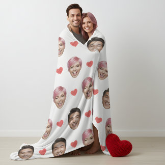 Couverture Polaire Funny Custom Couple Faces Pattern Red Hearts