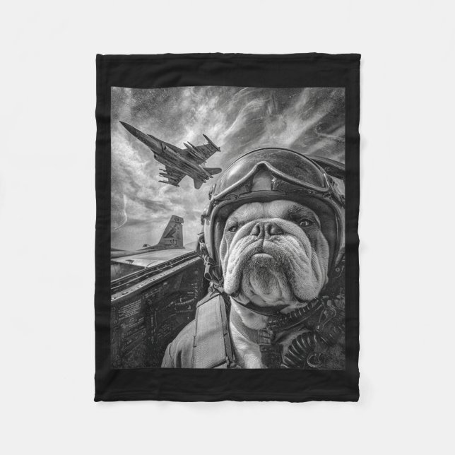 Couverture Polaire Funny English Bulldog Selfie Fighter Jet Lot Aviat (Devant)