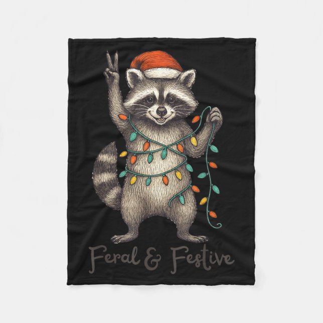 Couverture Polaire Funny Feral And Festive Raccoon Santa Hat Retro Ch (Devant)