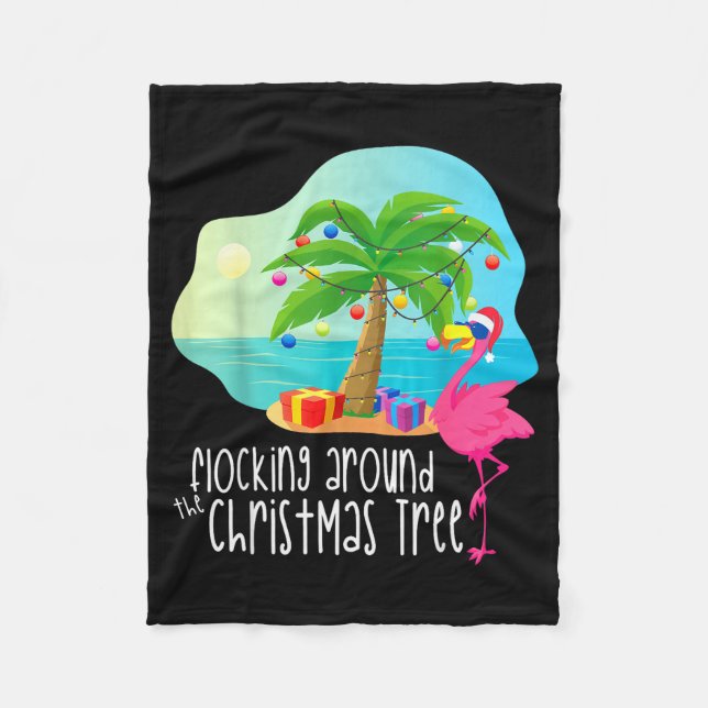 Couverture Polaire Funny Flamingo Flocking Around The Christmas Tree  (Devant)