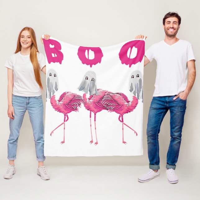 Couverture Polaire Funny Ghost Flamingo Boo Halloween Costume Toxits (En situation)