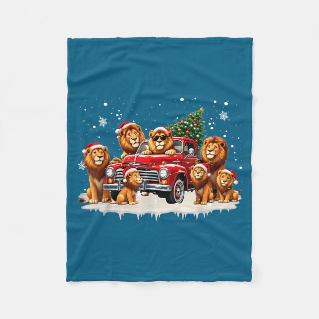 Couverture Polaire Funny Lion Riding Christmas Tree Truck Christmas  (Devant)