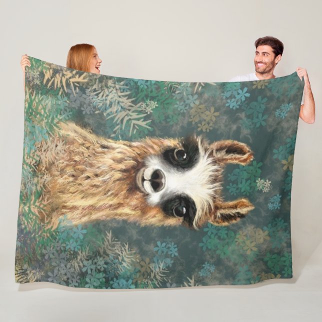 Couverture Polaire Funny Llama Fleece Blanche (En situation)
