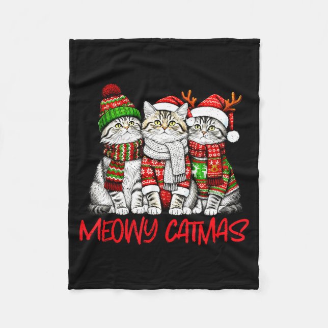 Couverture Polaire Funny Meowy Catmas Christmas Cats Ugly Sweater Gra (Devant)