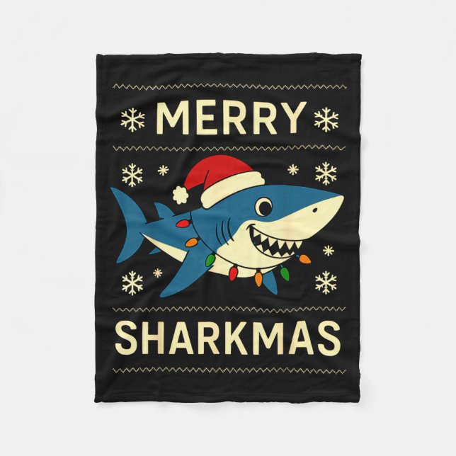 Couverture Polaire Funny Merry Sharkmas Christmas Shark Humor  (Devant)