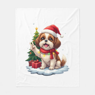 Couverture Polaire Funny Peace Hand Shih Tzu Noël Lumières Femmes