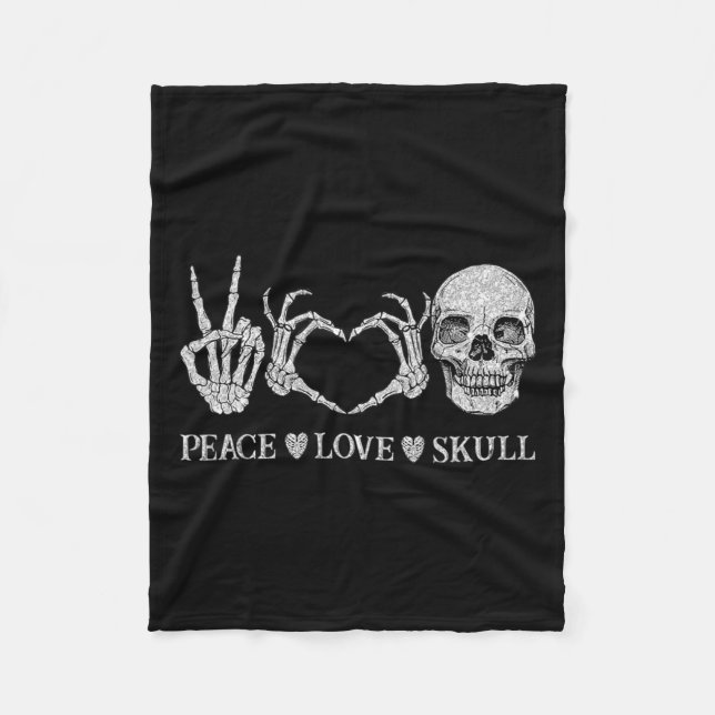 Couverture Polaire Funny Peace Love Skull Skeleton Halloween (Devant)