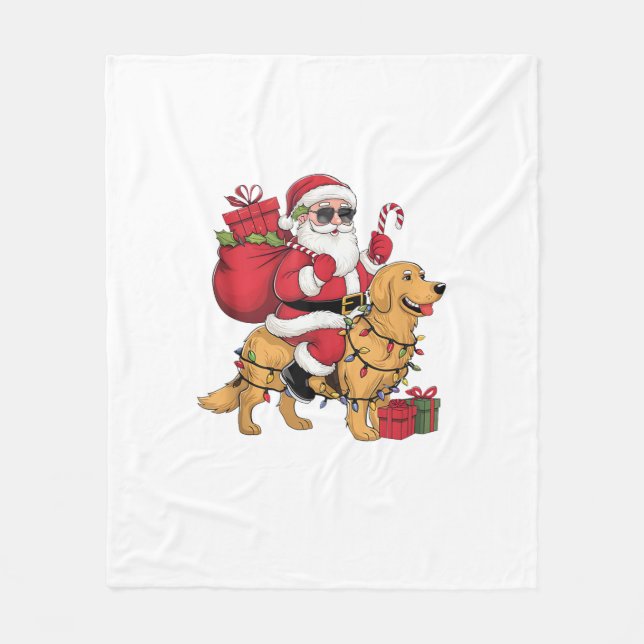 Couverture Polaire Funny Père Noël équitation Golden Retriever Chien  (Devant)
