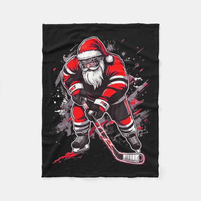 Couverture Polaire Funny Santa Hockey Christmas Retro Winter Player X (Devant)