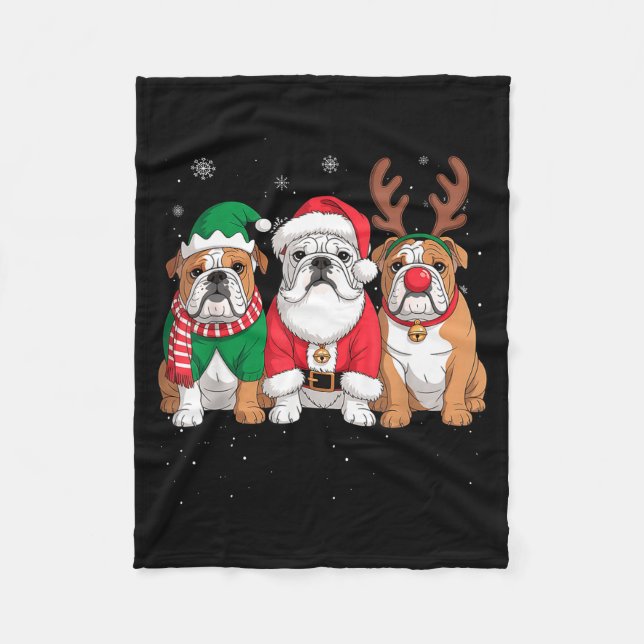 Couverture Polaire Funny Santa Reindeer English Bulldog Dog Women Men (Devant)