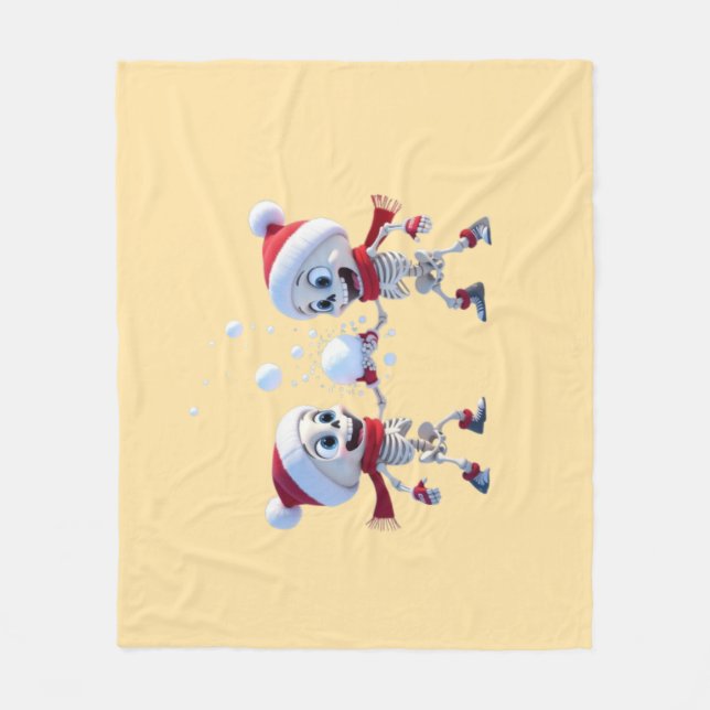 Couverture Polaire Funny Santa Skeletons Having a Snowball Fight  (Devant)