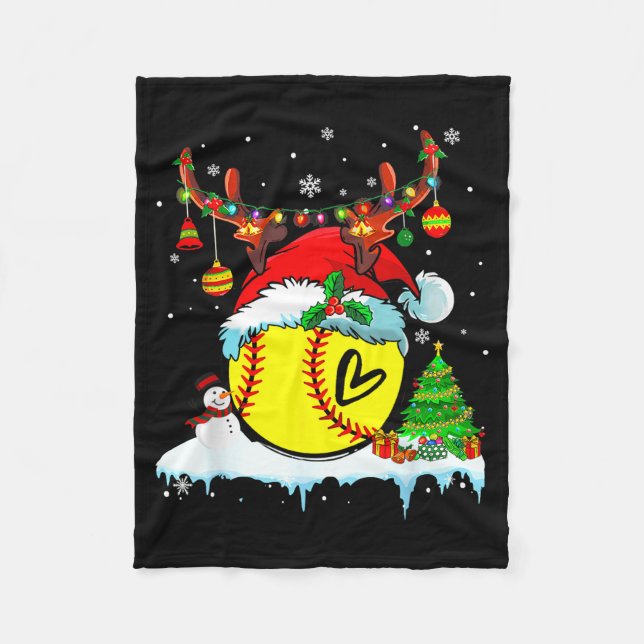 Couverture Polaire Funny Softball Christmas Reindeer Santa Hat Lights (Devant)