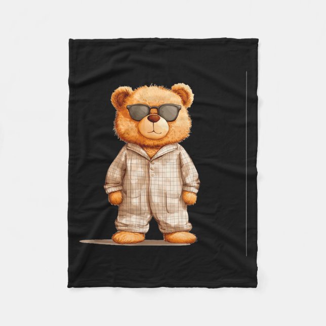 Couverture Polaire Funny Sungles Teddy Bear In Pajama Costume Design  (Devant)